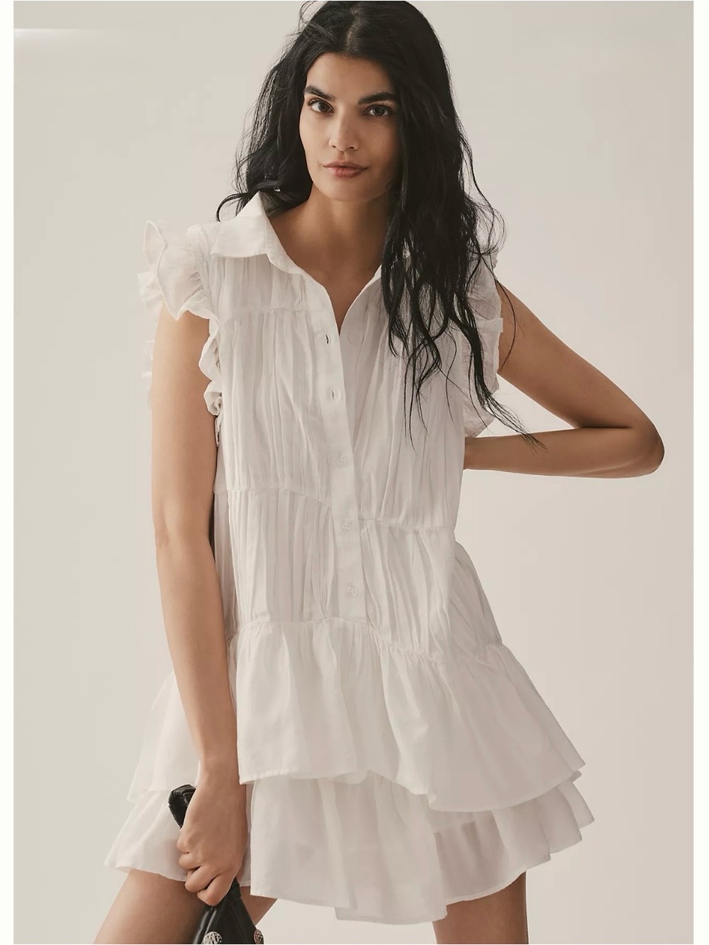 Anthropologie Sleeve Ruffle Mini Shirt Dress